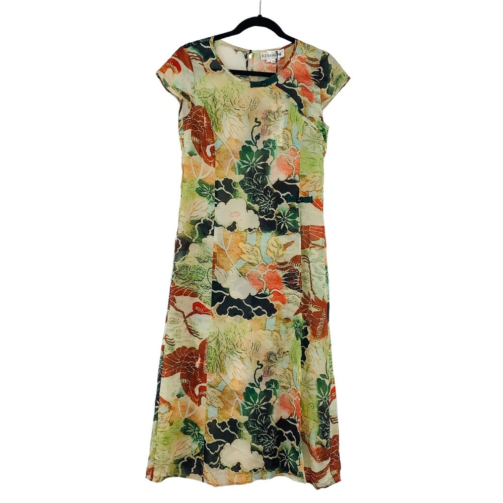 KE-YING-YI WOMEN'S FLORAL CHIFFON MIDI DRESS